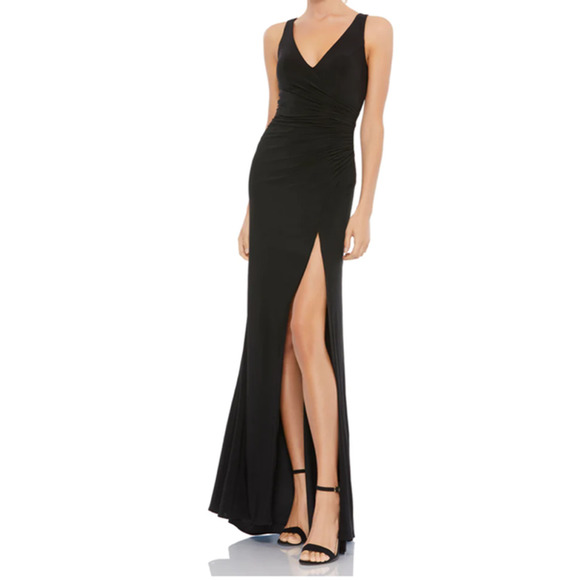ieena Dresses & Skirts - Ieena for Macduggal dress black ruched v neck jersey gown